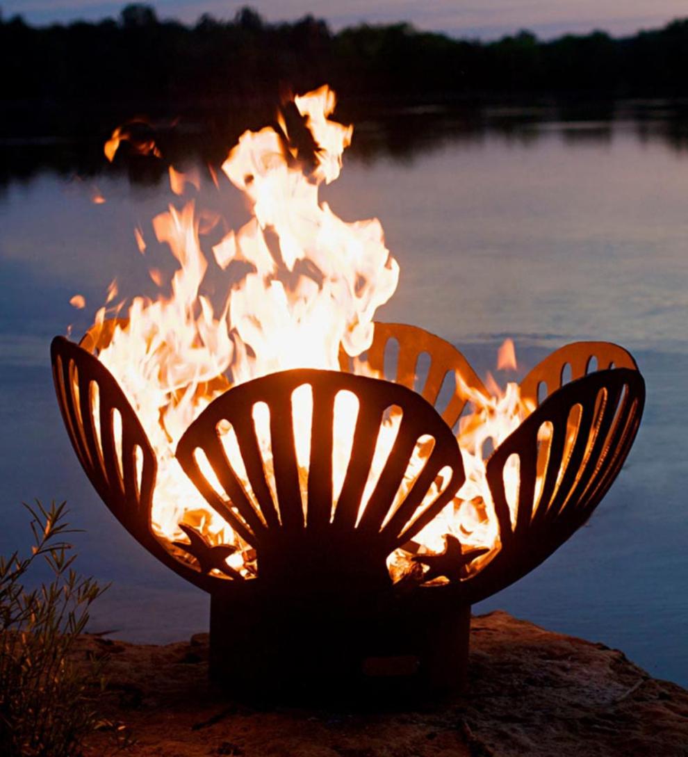 Plow & Hearth Fire Pits Fireplace & Hearth American-Made Firepit Art Barefoot Beach Seashells And Starfish Fire Pit