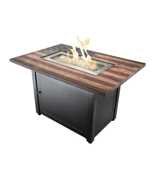 Plow & Hearth Fire Pits Fireplace & Hearth Americana Propane Gas Fire Pit With Faux Wood Tabletop And Glass Rocks