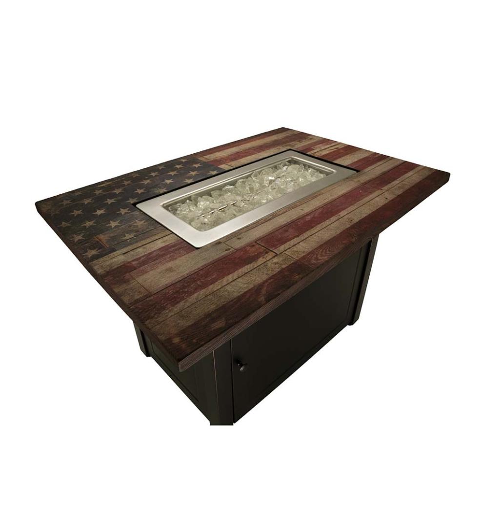Plow & Hearth Fire Pits Fireplace & Hearth Americana Propane Gas Fire Pit With Faux Wood Tabletop And Glass Rocks