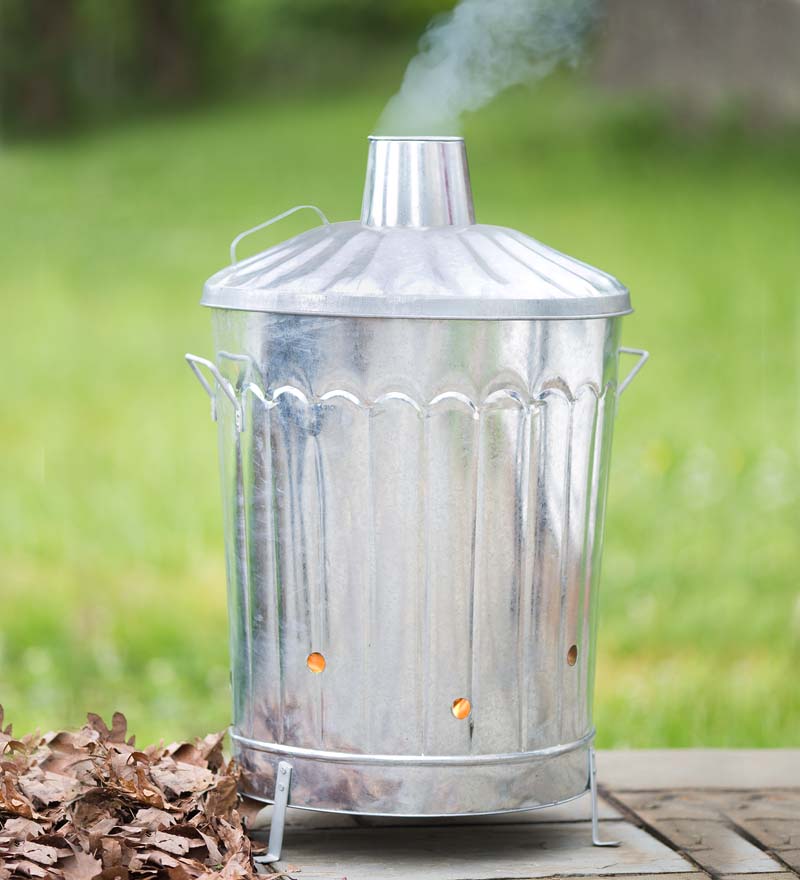 Plow & Hearth Fire Pits Fireplace & Hearth Galvanized Metal Garden/Home Incinerator Waste Can