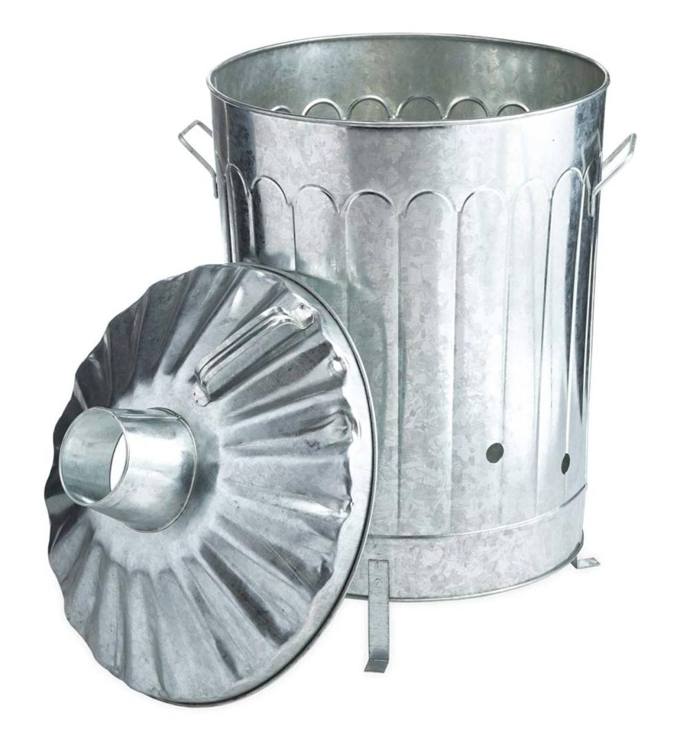 Plow & Hearth Fire Pits Fireplace & Hearth Galvanized Metal Garden/Home Incinerator Waste Can