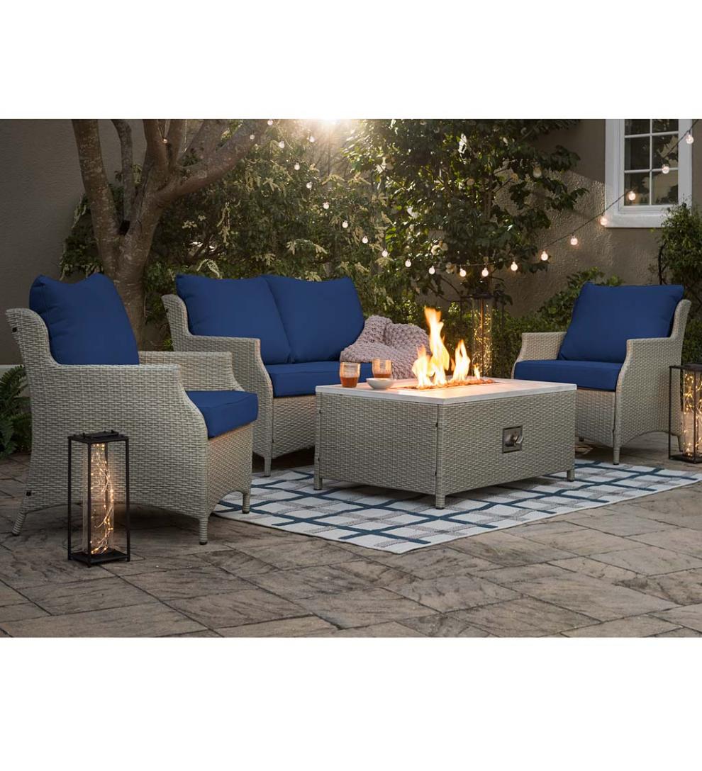 Plow & Hearth Fire Pits Fireplace & Hearth Little River Outdoor Wicker Seating With Propane Fire Pit Table, 4-Piece Set