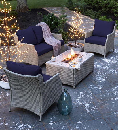 Plow & Hearth Fire Pits Fireplace & Hearth Little River Outdoor Wicker Seating With Propane Fire Pit Table, 4-Piece Set