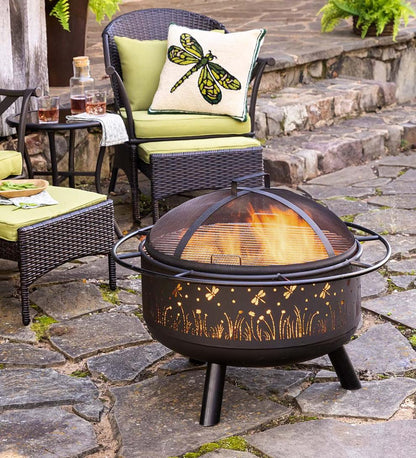Plow & Hearth Fire Pits Fireplace & Hearth Meadow Wood Burning Fire Pit With Cutout Design - Black