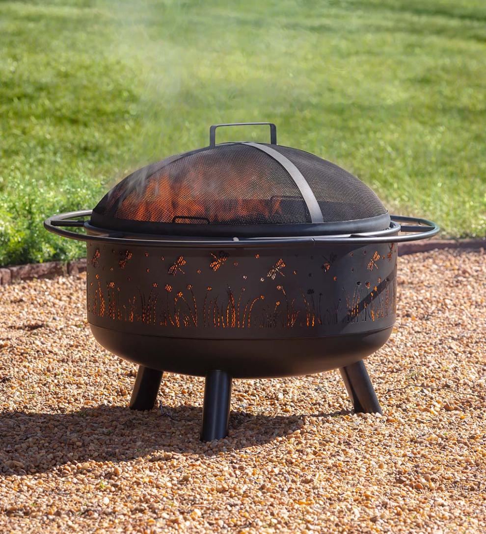 Plow & Hearth Fire Pits Fireplace & Hearth Meadow Wood Burning Fire Pit With Cutout Design - Black