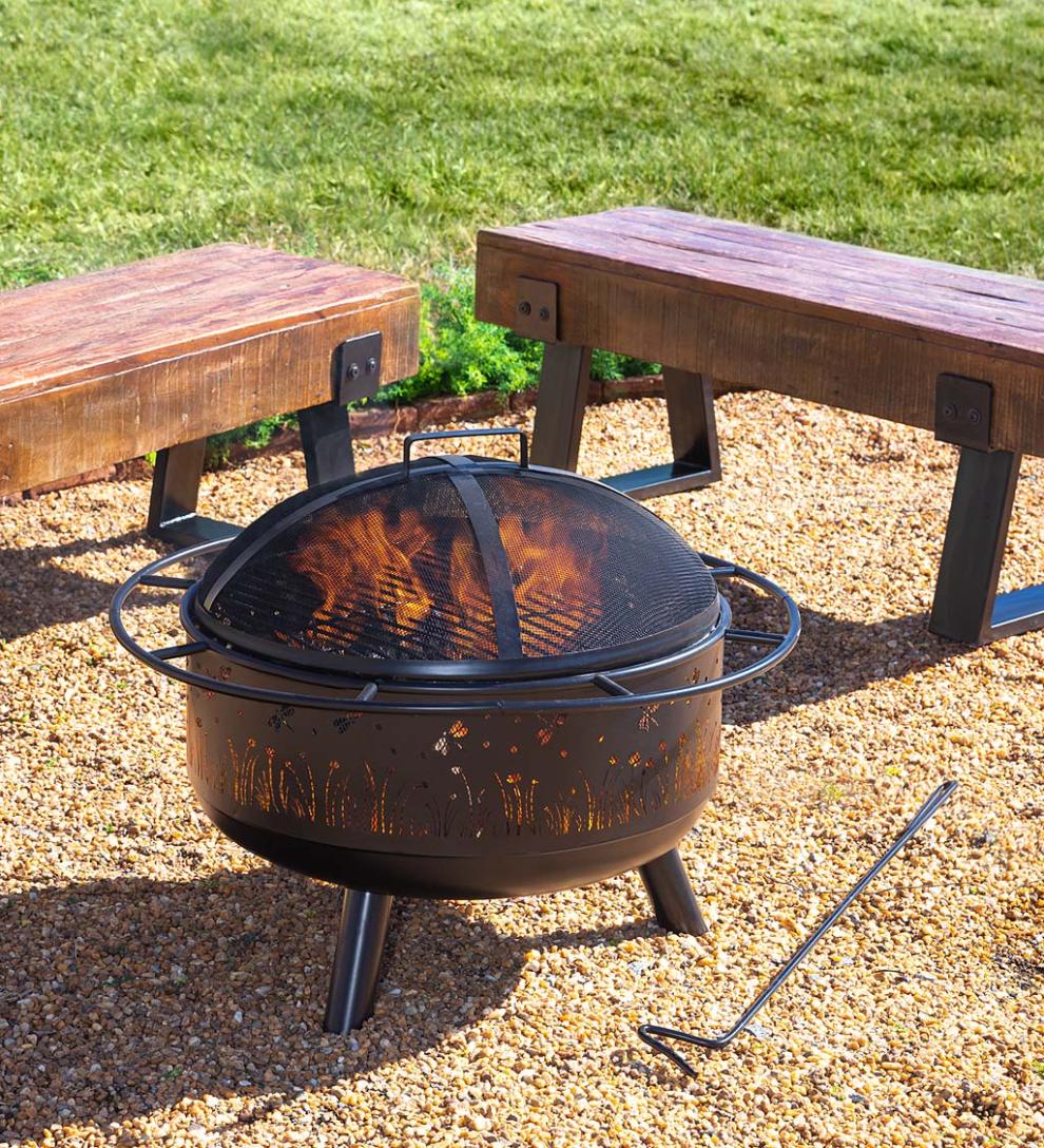 Plow & Hearth Fire Pits Fireplace & Hearth Meadow Wood Burning Fire Pit With Cutout Design - Black