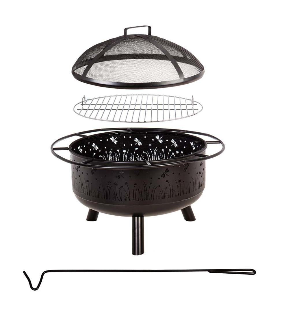 Plow & Hearth Fire Pits Fireplace & Hearth Meadow Wood Burning Fire Pit With Cutout Design - Black