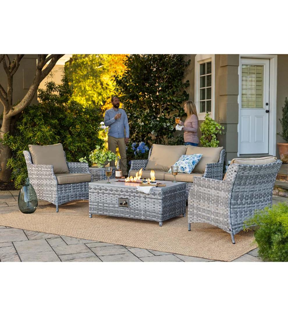 Plow & Hearth Fire Pits Fireplace & Hearth St. Helena Wicker Patio And Fire Pit Seating Set, 5-Piece