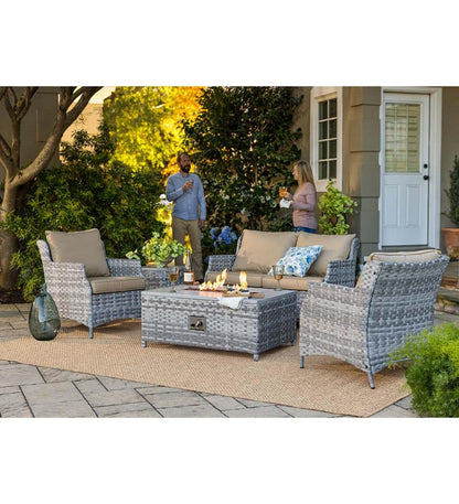 Plow & Hearth Fire Pits Fireplace & Hearth St. Helena Wicker Patio And Fire Pit Seating Set, 5-Piece