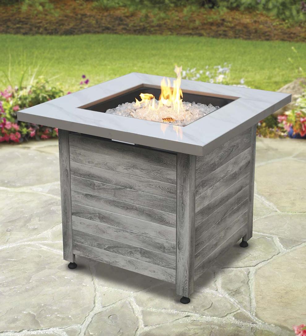Plow & Hearth Fire Pits Fireplace & Hearth Tidewater Propane Gas Fire Pit With Tabletop Insert, Fire Glass And Cover