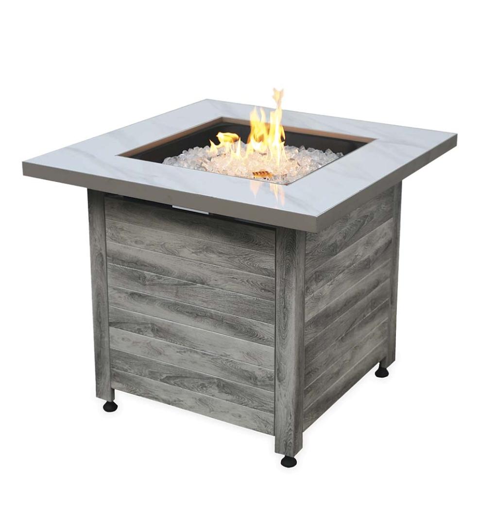 Plow & Hearth Fire Pits Fireplace & Hearth Tidewater Propane Gas Fire Pit With Tabletop Insert, Fire Glass And Cover