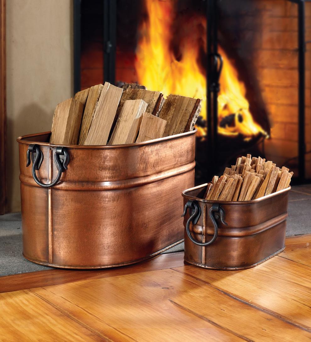 Plow & Hearth Fire Starters & Fatwood Fireplace & Hearth Copper Finished Firewood Bucket