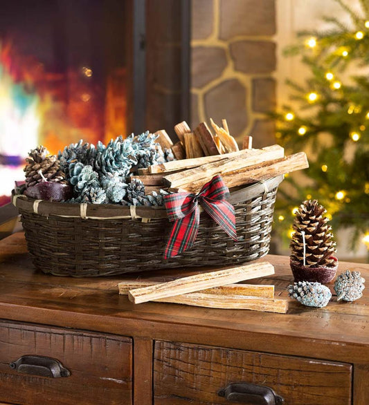 Plow & Hearth Fire Starters & Fatwood Fireplace & Hearth Fire Starter Gift Basket With Fatwood, Color Cones And Wax Cones
