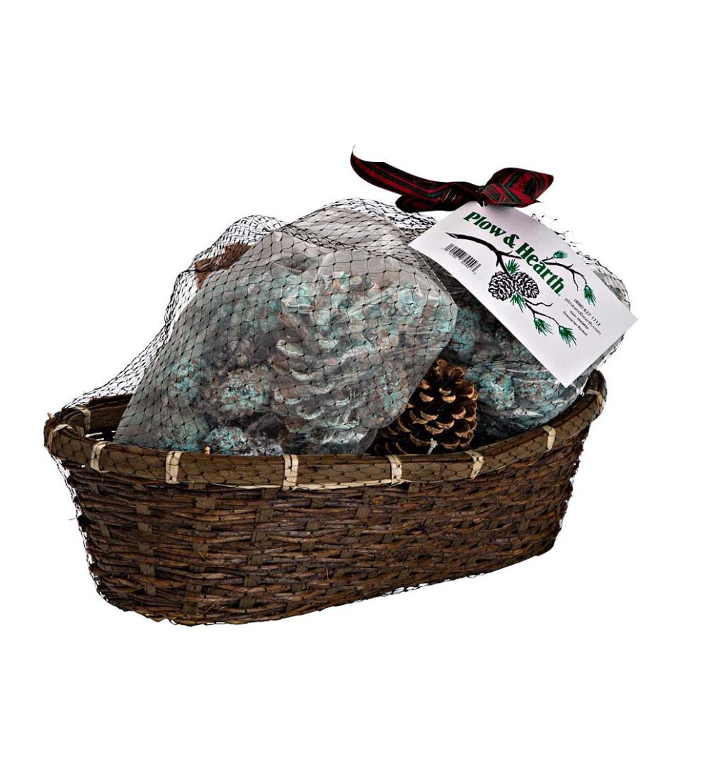 Plow & Hearth Fire Starters & Fatwood Fireplace & Hearth Fire Starter Gift Basket With Fatwood, Color Cones And Wax Cones