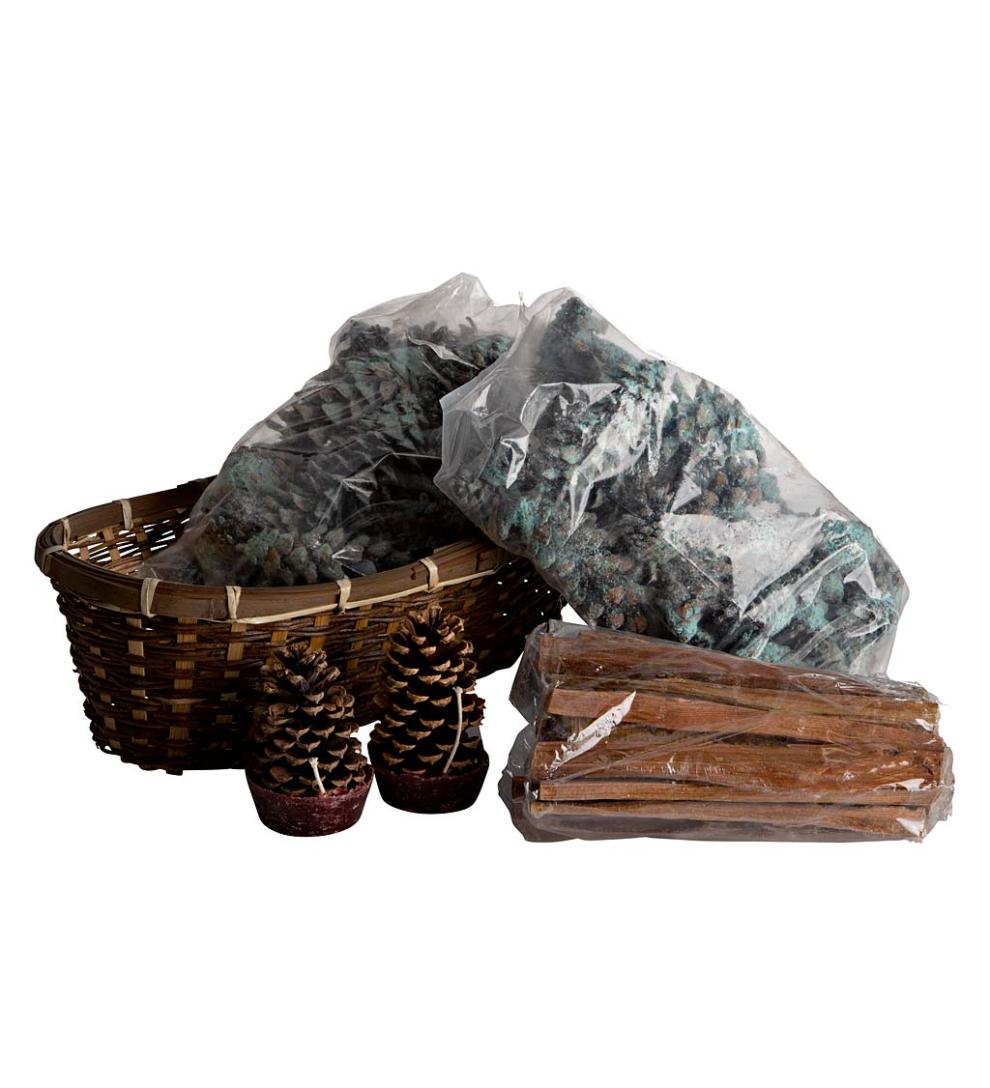 Plow & Hearth Fire Starters & Fatwood Fireplace & Hearth Fire Starter Gift Basket With Fatwood, Color Cones And Wax Cones