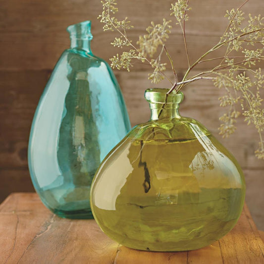 Plow & Hearth Fireplace & Mantel Décor Fireplace & Hearth Aqua Blue And Citron Green Recycled Glass Balloon Vases