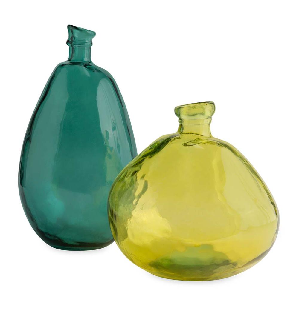Plow & Hearth Fireplace & Mantel Décor Fireplace & Hearth Aqua Blue And Citron Green Recycled Glass Balloon Vases