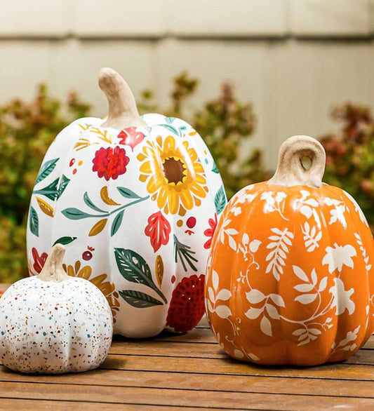 Plow & Hearth Fireplace & Mantel Décor Fireplace & Hearth Autumn Blooms Ceramic Pumpkins, Set Of 3