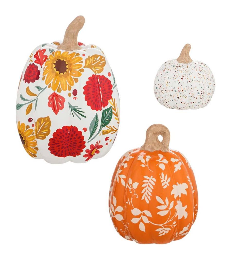 Plow & Hearth Fireplace & Mantel Décor Fireplace & Hearth Autumn Blooms Ceramic Pumpkins, Set Of 3