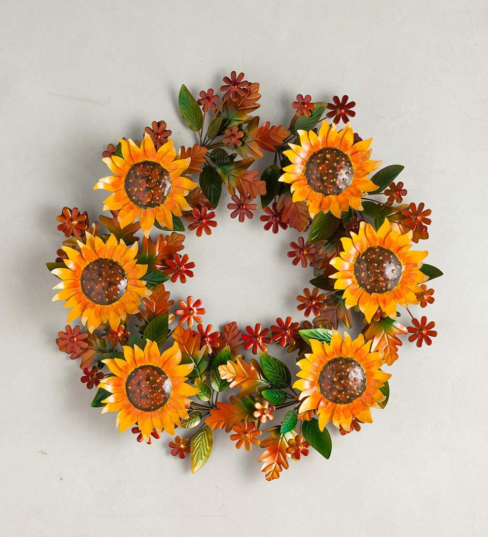 Plow & Hearth Fireplace & Mantel Décor Fireplace & Hearth Autumn Sunflowers Metal Wreath