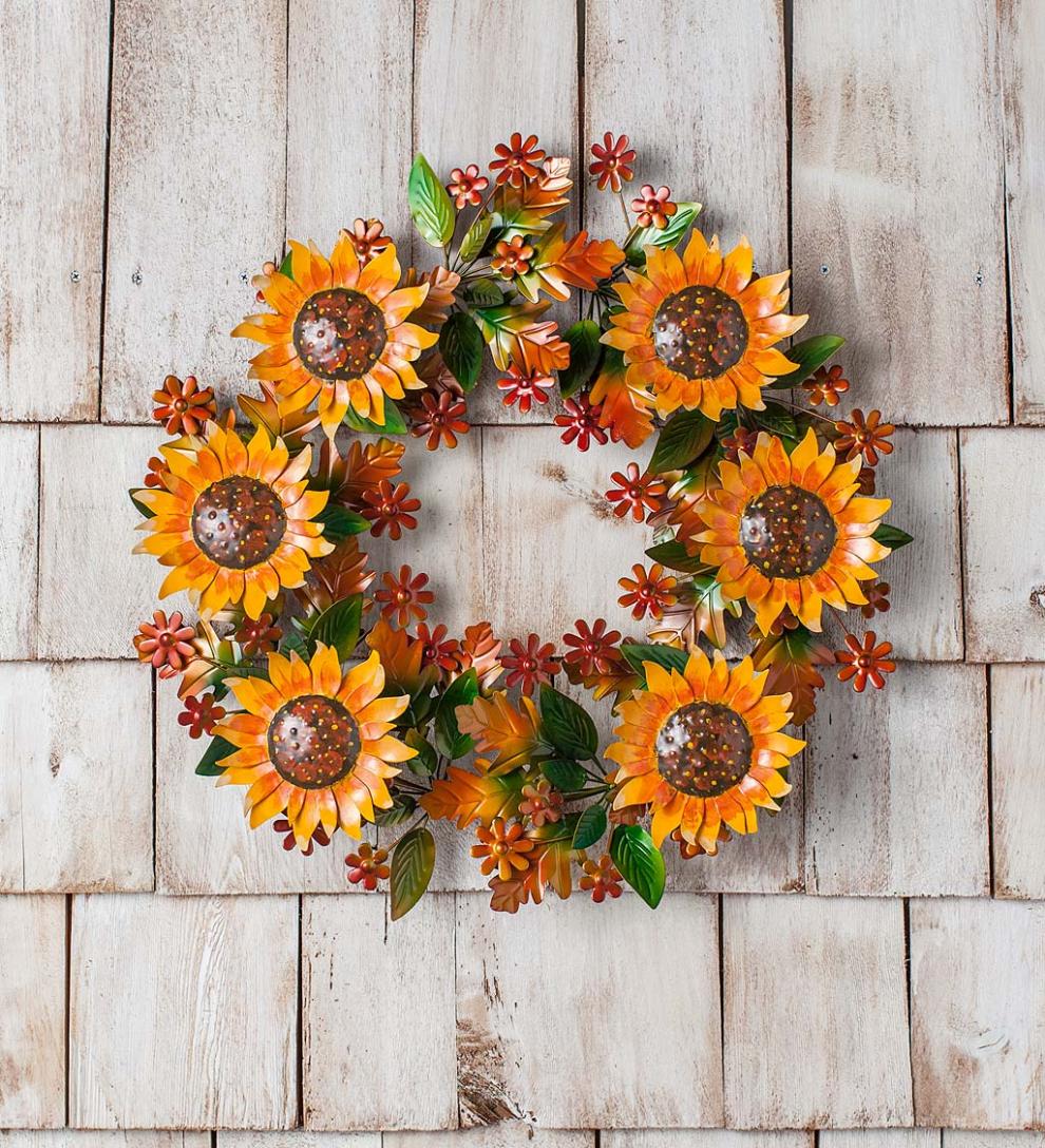 Plow & Hearth Fireplace & Mantel Décor Fireplace & Hearth Autumn Sunflowers Metal Wreath