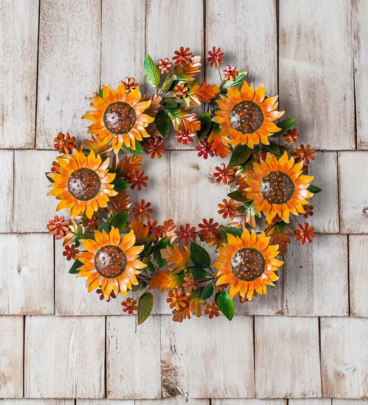 Plow & Hearth Fireplace & Mantel Décor Fireplace & Hearth Autumn Sunflowers Metal Wreath