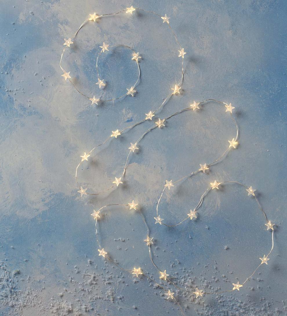 Plow & Hearth Fireplace & Mantel Décor Fireplace & Hearth Battery-Operated Seasonal Icon String Lights With 40 Leds On Silver Wire - Cool White Snowflakes