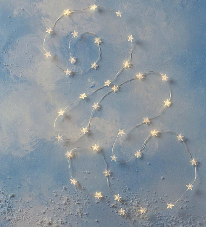 Plow & Hearth Fireplace & Mantel Décor Fireplace & Hearth Battery-Operated Seasonal Icon String Lights With 40 Leds On Silver Wire - Cool White Snowflakes