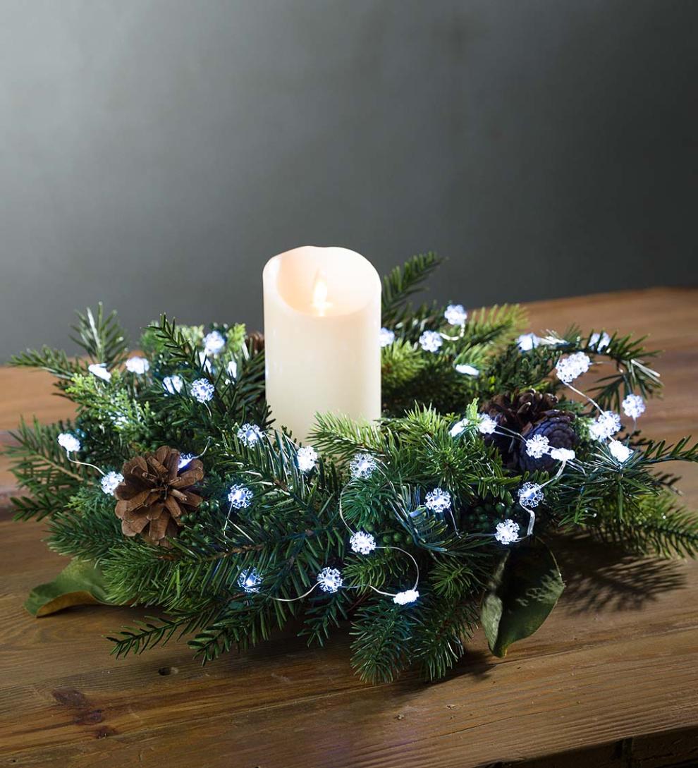 Plow & Hearth Fireplace & Mantel Décor Fireplace & Hearth Battery-Operated Seasonal Icon String Lights With 40 Leds On Silver Wire - Cool White Snowflakes