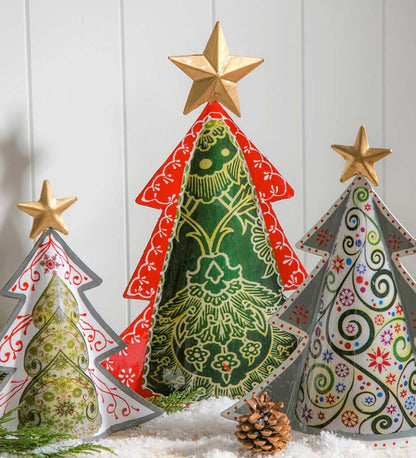 Plow & Hearth Fireplace & Mantel Décor Fireplace & Hearth Colorful Metal Patterned Christmas Trees, Set Of 3