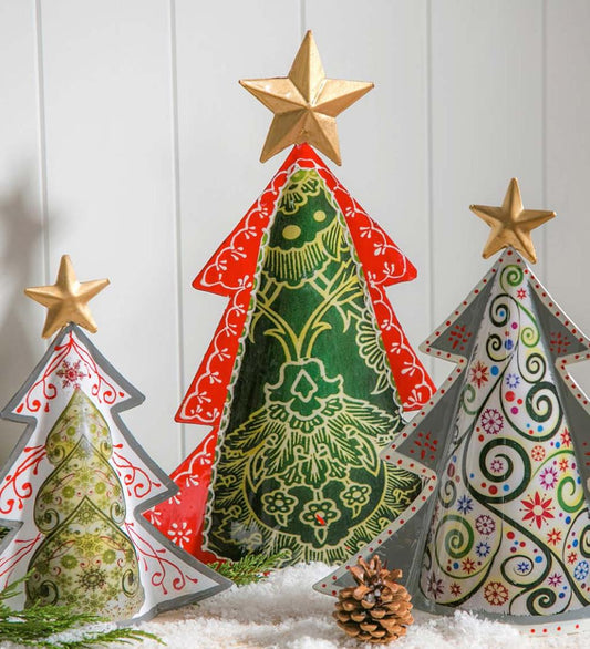 Plow & Hearth Fireplace & Mantel Décor Fireplace & Hearth Colorful Metal Patterned Christmas Trees, Set Of 3