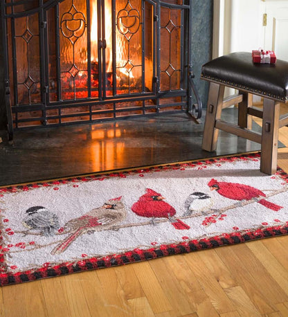 Plow & Hearth Fireplace & Mantel Décor Fireplace & Hearth Friends Gathering Winter Birds Hooked Wool Accent Rug