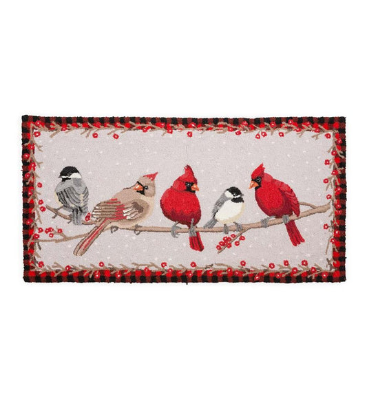 Plow & Hearth Fireplace & Mantel Décor Fireplace & Hearth Friends Gathering Winter Birds Hooked Wool Accent Rug