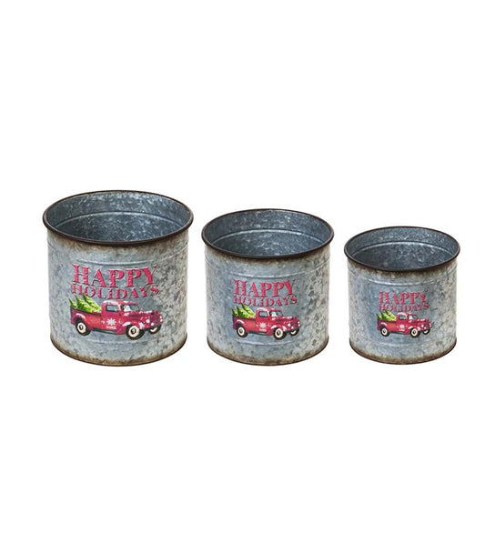 Plow & Hearth Fireplace & Mantel Décor Fireplace & Hearth Galvanized Holiday Metal Nested Planters, Set Of 3