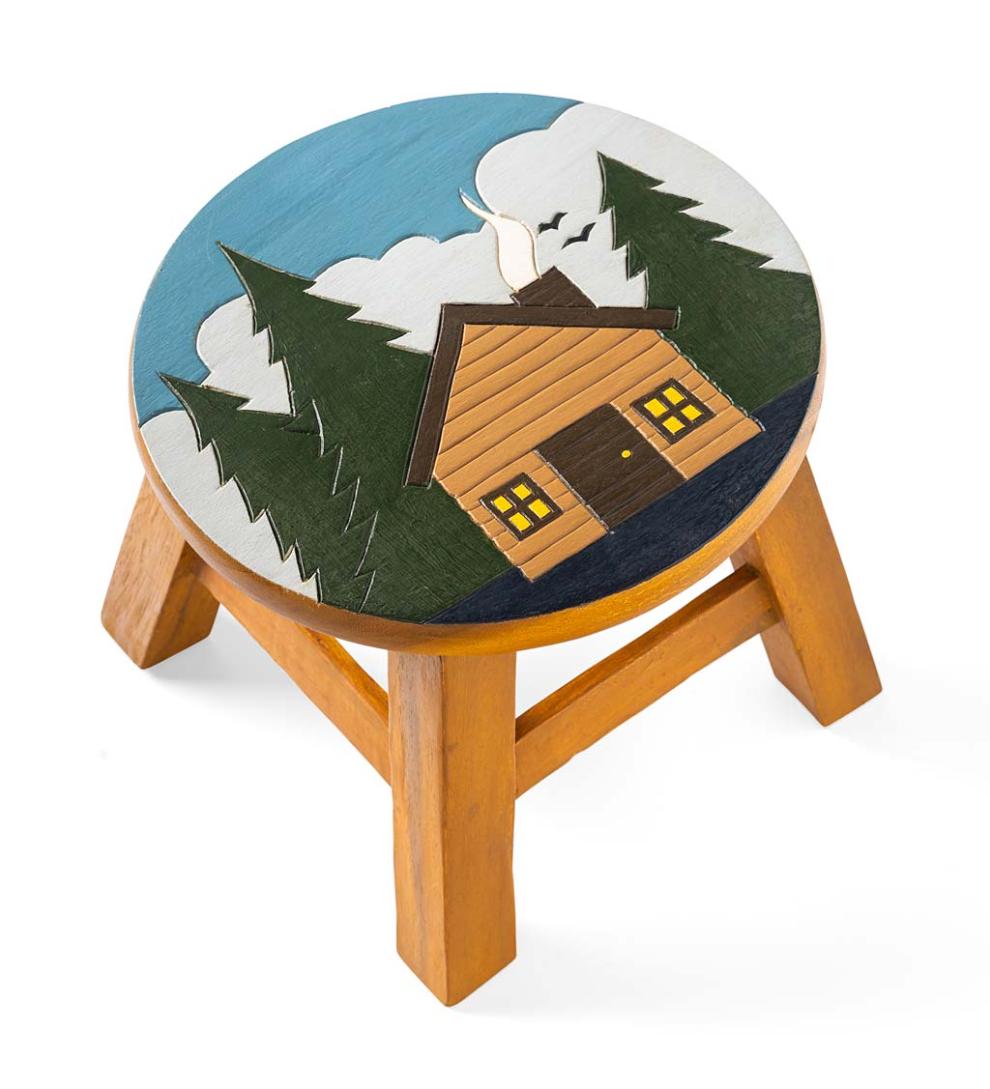 Plow & Hearth Fireplace & Mantel Décor Fireplace & Hearth Hand-Carved Acacia Wood Cabin Footstool