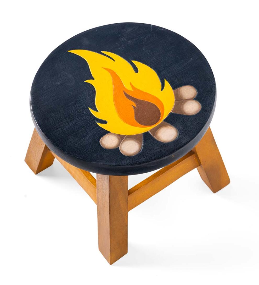 Plow & Hearth Fireplace & Mantel Décor Fireplace & Hearth Hand-Carved Acacia Wood Campfire Footstool