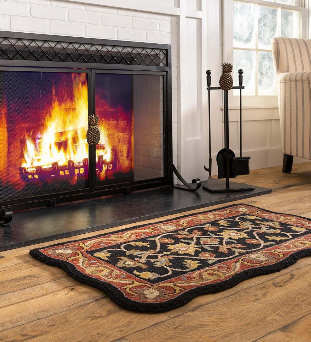 Plow & Hearth Fireplace & Mantel Décor Fireplace & Hearth Hand-Tufted Fire Resistant Scalloped Wool Mclean Hearth Rug - Black/Red