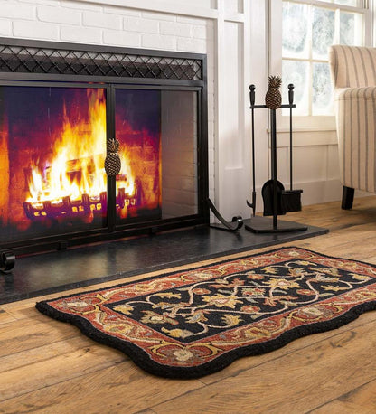 Plow & Hearth Fireplace & Mantel Décor Fireplace & Hearth Hand-Tufted Fire Resistant Scalloped Wool Mclean Hearth Rug - Black/Red