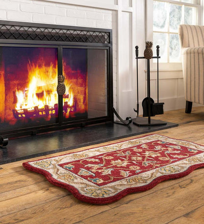 Plow & Hearth Fireplace & Mantel Décor Fireplace & Hearth Hand-Tufted Fire Resistant Scalloped Wool Mclean Hearth Rug - Black/Red
