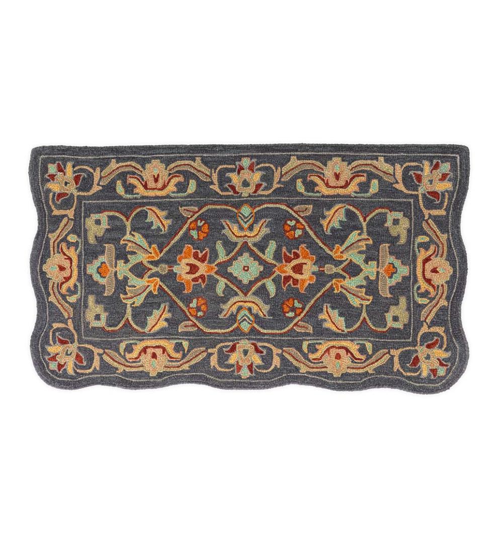 Plow & Hearth Fireplace & Mantel Décor Fireplace & Hearth Hand-Tufted Fire Resistant Scalloped Wool Mclean Hearth Rug - Black/Red