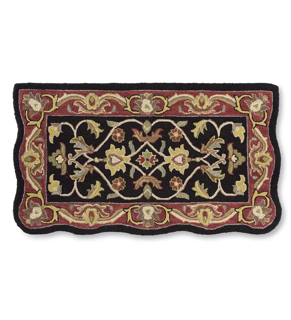 Plow & Hearth Fireplace & Mantel Décor Fireplace & Hearth Hand-Tufted Fire Resistant Scalloped Wool Mclean Hearth Rug - Black/Red