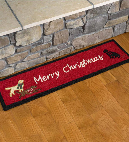 Plow & Hearth Fireplace & Mantel Décor Fireplace & Hearth Hooked Wool Merry Christmas Labs Hearth Runner - Red