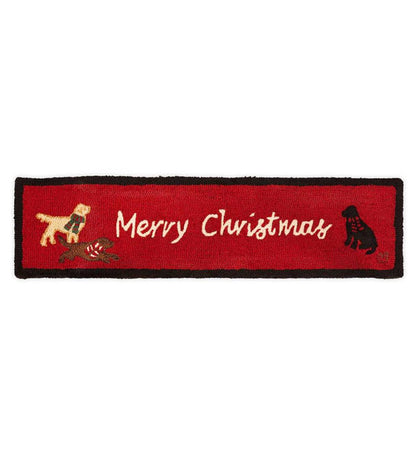 Plow & Hearth Fireplace & Mantel Décor Fireplace & Hearth Hooked Wool Merry Christmas Labs Hearth Runner - Red