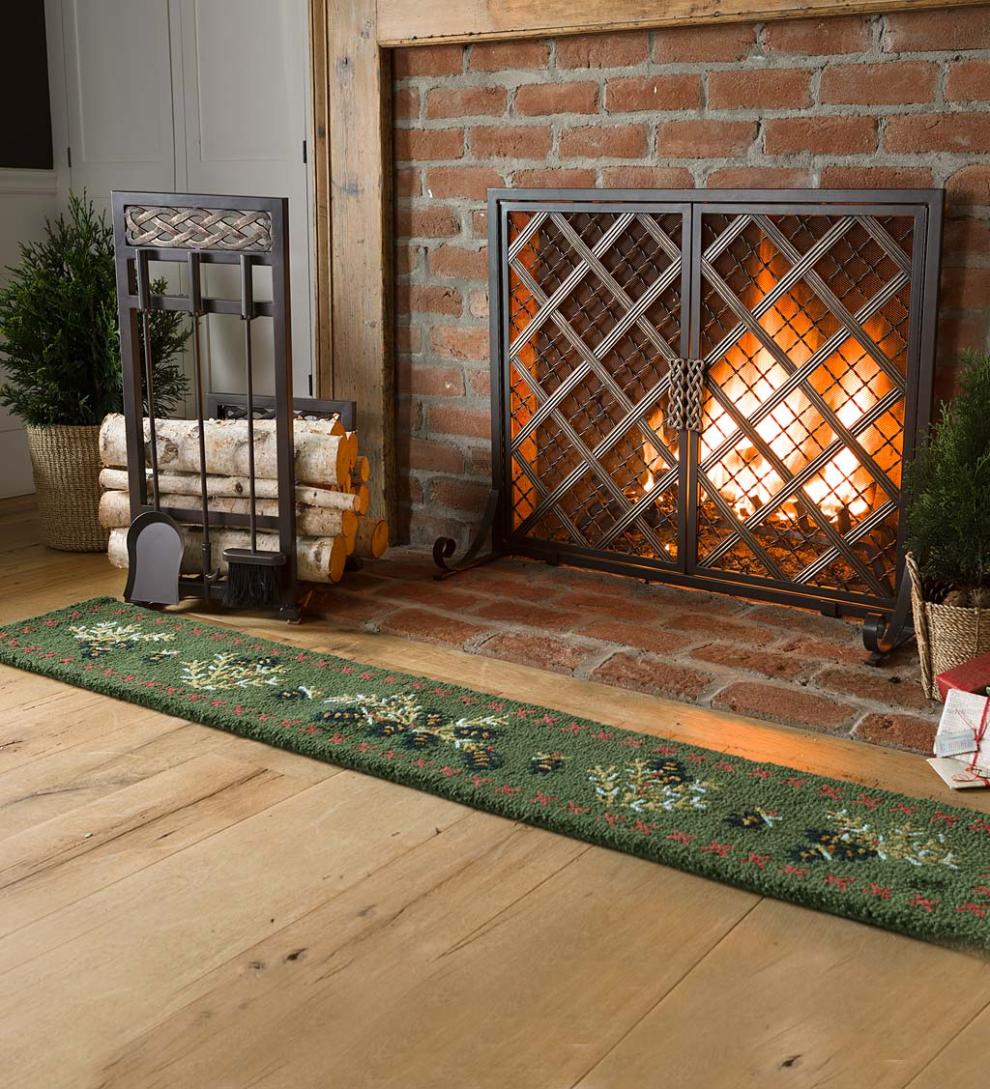Plow & Hearth Fireplace & Mantel Décor Fireplace & Hearth Hooked Wool Pine Cone Hearth Runner