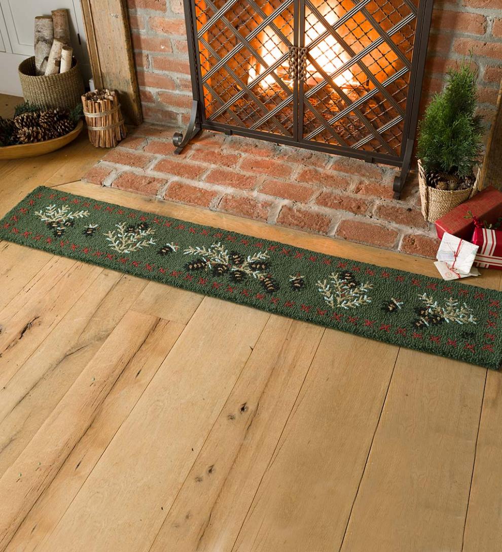 Plow & Hearth Fireplace & Mantel Décor Fireplace & Hearth Hooked Wool Pine Cone Hearth Runner