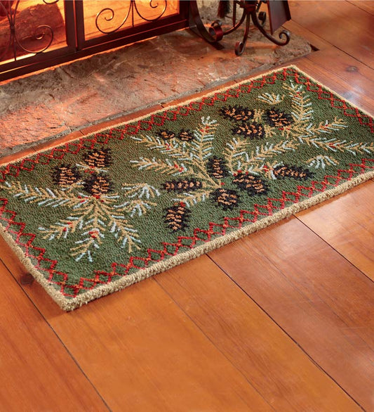 Plow & Hearth Fireplace & Mantel Décor Fireplace & Hearth Hooked Wool Pine Cone Rug