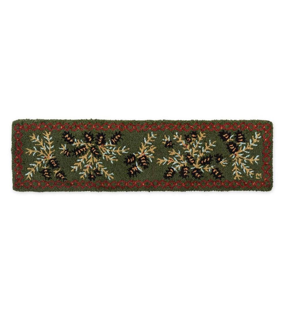 Plow & Hearth Fireplace & Mantel Décor Fireplace & Hearth Hooked Wool Pine Cone Short Hearth Runner