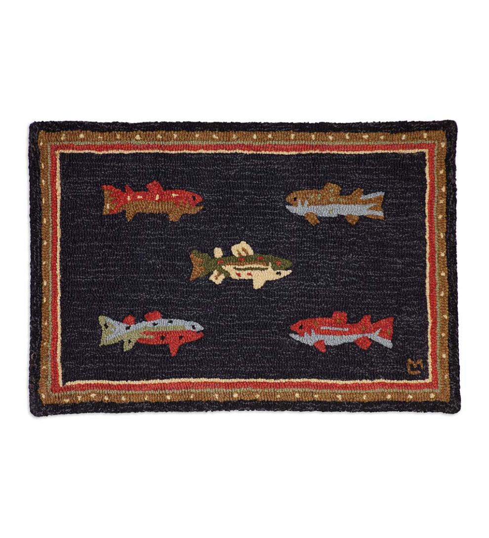 Plow & Hearth Fireplace & Mantel Décor Fireplace & Hearth Hooked Wool River Fish Accent Rug