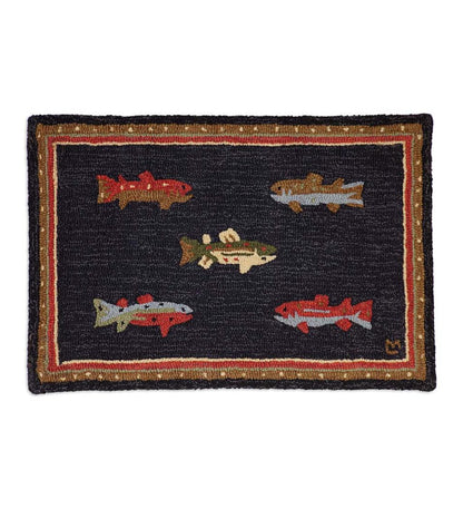 Plow & Hearth Fireplace & Mantel Décor Fireplace & Hearth Hooked Wool River Fish Accent Rug