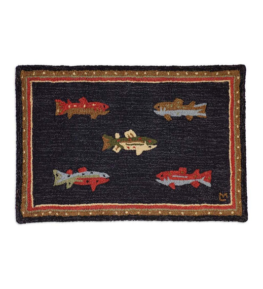 Plow & Hearth Fireplace & Mantel Décor Fireplace & Hearth Hooked Wool River Fish Accent Rug